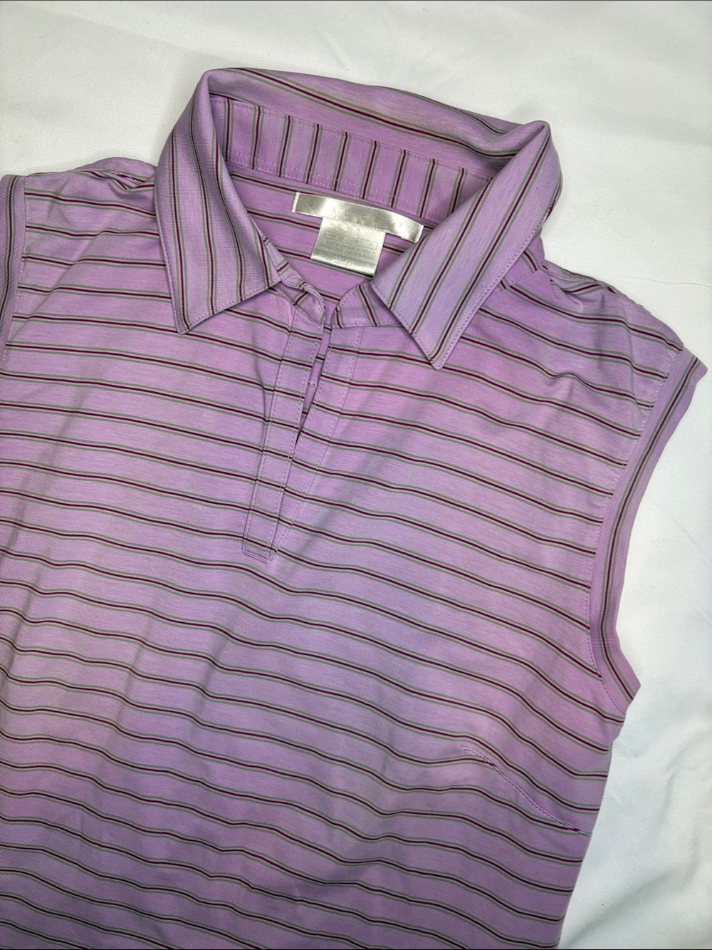 Y2K Ladies Nike Golf Collared Tank Purple Lavender Stripe Vintage Cotton Blend